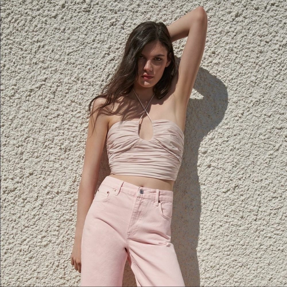 Zara Pink Halter Draped Ruched Top